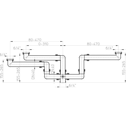 Drainage connection DN40x6/4" for double washbasin with drainer Drainage connection DN40x6/4" for double washbasin with drainer